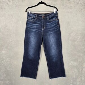 Judy Blue Wide Leg cropped Jeans Womens 9/29 (30x25) Dark‎ Wash Frayed cut off